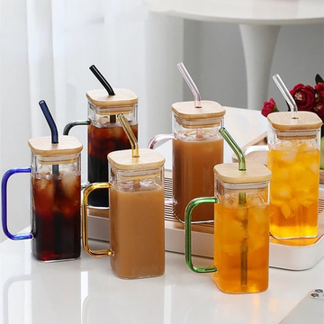 Squad Mug Glass With Bamboo Lid And Straw 400ML