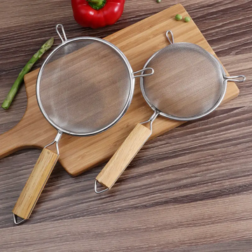 Wooden Handle Stainless Steel Deep Frying Mesh Strainer