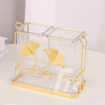 Acrylic Cutlery Holder With Drain Plate, Double Barrel