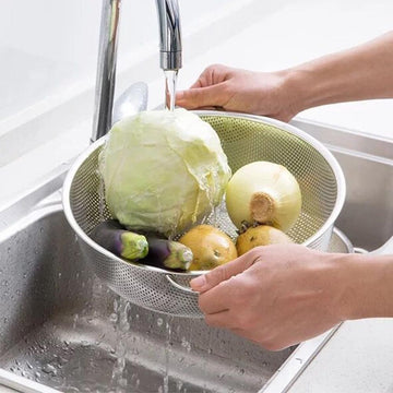 Stainless Steel Micro-Perforated Metal with Handle Strainer for Food Fruit Vegetable Pasta - Dishwasher