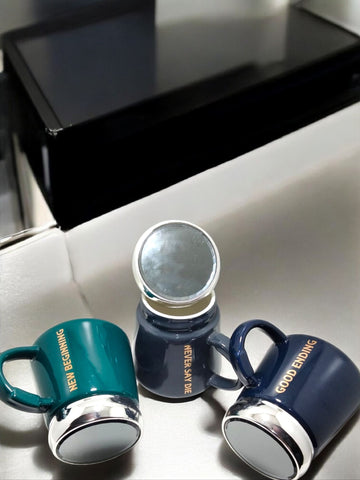 450 ml. elegant ceramic Mug with wooden Lid and spoon Coffee Cup