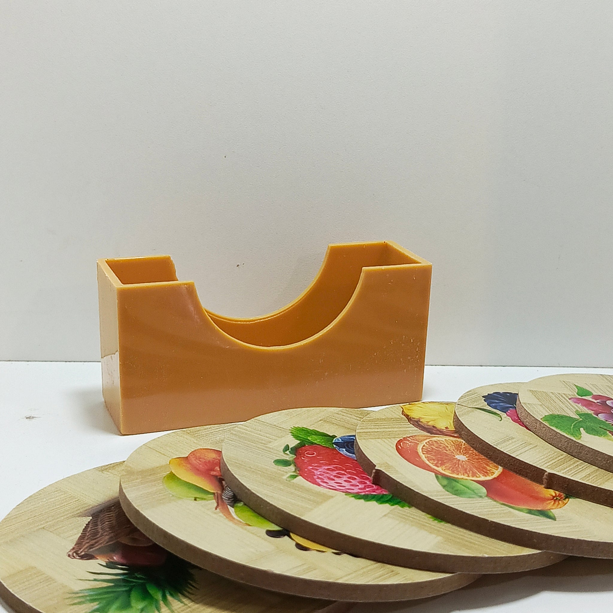 6 Pcs Printed Resistance Wooden Tea mat Tea Coaster Placement Round