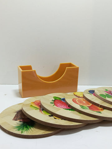 6 Pcs Printed Resistance Wooden Tea mat Tea Coaster Placement Round