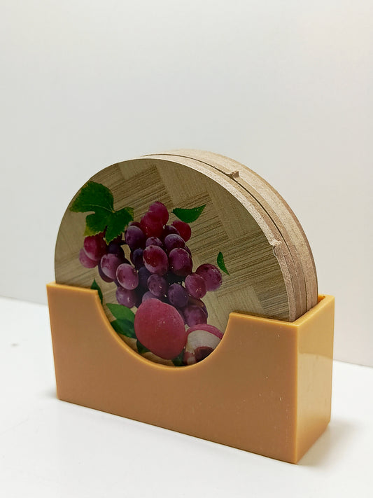 6 Pcs Printed Resistance Wooden Tea mat Tea Coaster Placement Round