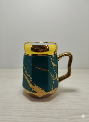 Green Coffee Mugs Set With Golden print Marble  Ceramic Mug