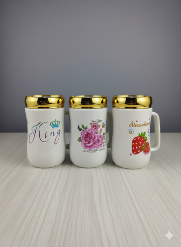 Ceramic Coffee Mugs with Golden lid Design | Luxury Ceramic Mug Collection