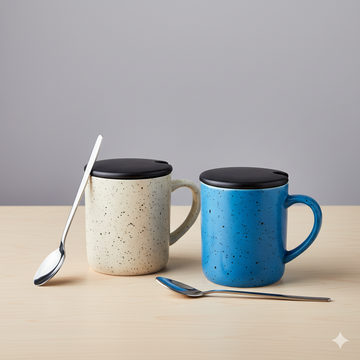 Printed Ceramic Coffee Mugs With Spoon & Lid Ceramic Mug
