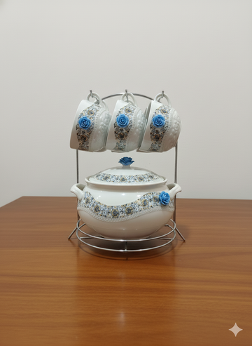 Flora  Blue Soup Set with Metal Stand