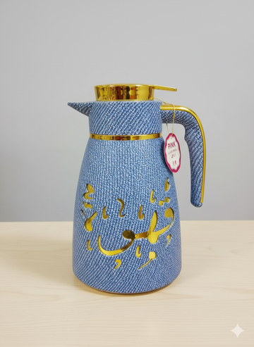 Blue Golden Vacuum Flask Tea And Coffee Pot 1Liter Thermos