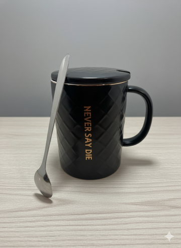 Printed Ceramic Coffee Mugs with Golden Design With Spoon | Luxury Ceramic Mug Collection