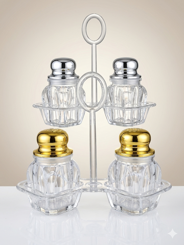 Cruet Set 2 Pcs Namak Dani 2 𝗣𝗶𝗲𝗰𝗲 Acrylic Premium Quality Imported Transparent Household & Restaurant Spice Chili Flake Salt Pot Set Holder