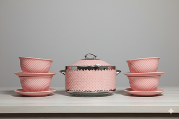 7-Piece Pink Silver Printed Soup Set