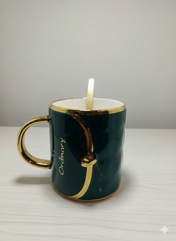 Green Ceramic Tea and Coffee Cup Mug With Spoon Creative Design Cup With Golden Tea Cup 450 ML