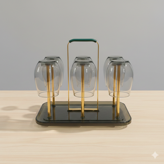 Stainless Steel Rectangular Golden Glass Holder (6 Holders)