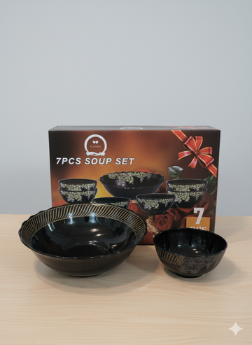 7 pcs black printed soup set