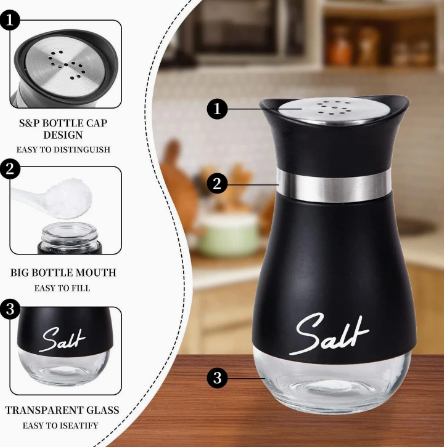 Salt and Pepper Shakers with Stainless Steel Lid