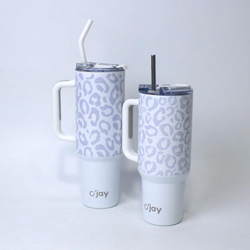 O’jay Arctic Leopard Tumbler – 40oz- 50oz - 1500ml | Stylish Stainless Steel, Leak-Proof, White & Grey Print | 217 / 24hr cold and hot water