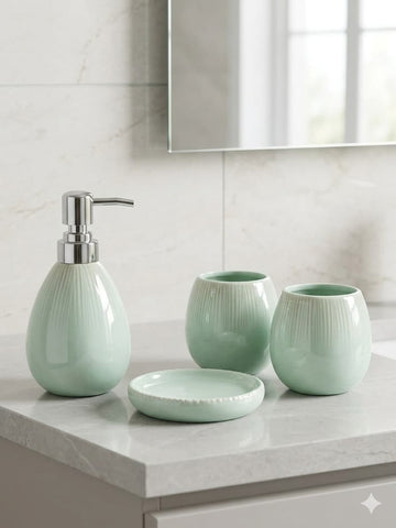 Ceramic Bathroom Set – Green Color (4 Pcs Set)