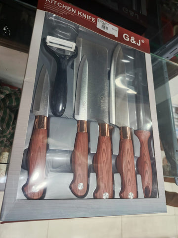 Meat Cleaver Knife, 6pcs Kitchen Knife with Wooden Handle Kitchen Knife Set