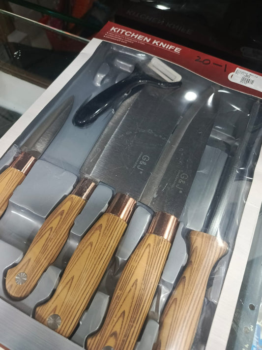 Meat Cleaver Knife, 6pcs Kitchen Knife with Wooden Handle Kitchen Knife Set