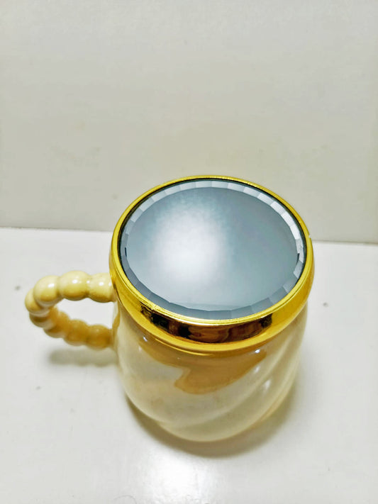 Coffee Mugs Set With Golden Lid Ceramic Mug