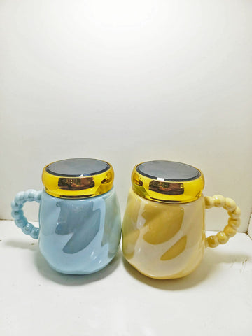 Coffee Mugs Set With Golden Lid Ceramic Mug