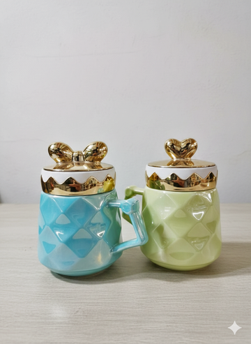 Multi Colors Bow Ceramic Coffee Mugs with Golden Design | Luxury Ceramic Mug Collection