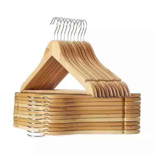 Emergity Wooden Hangers For Wardrobe, Cloth, Saree (Beige) Pack of 3