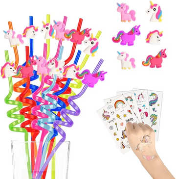 4 Pcs Dinosaur or Mermaid or Unicorn Drinking Plastic Straws