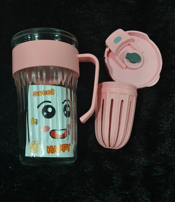 Glass mug Happy Sweet with Straw With Handle