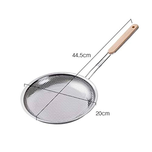 Stainless Steel Deep Frying Oil Strainer, Potato Chips Pasta Noodle oil Strainer with Wooden Handle
