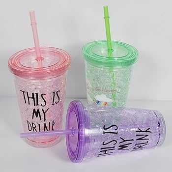 Acrylic mug Frosty Mug Mason Ice Jar with Straw and Lid Freezing Gel for Soft Drinks