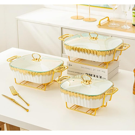 3 Piece Set Ceramic Chafing Dish Buffet Set