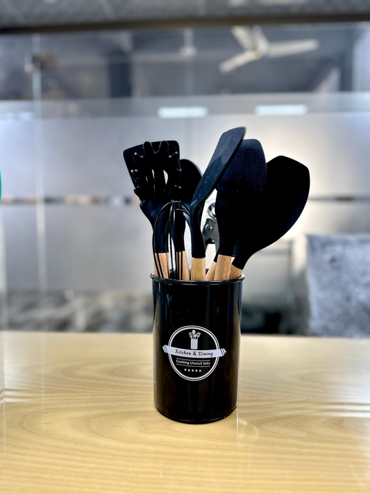 12pcs Silicone Utensil Set With Wooden Handle