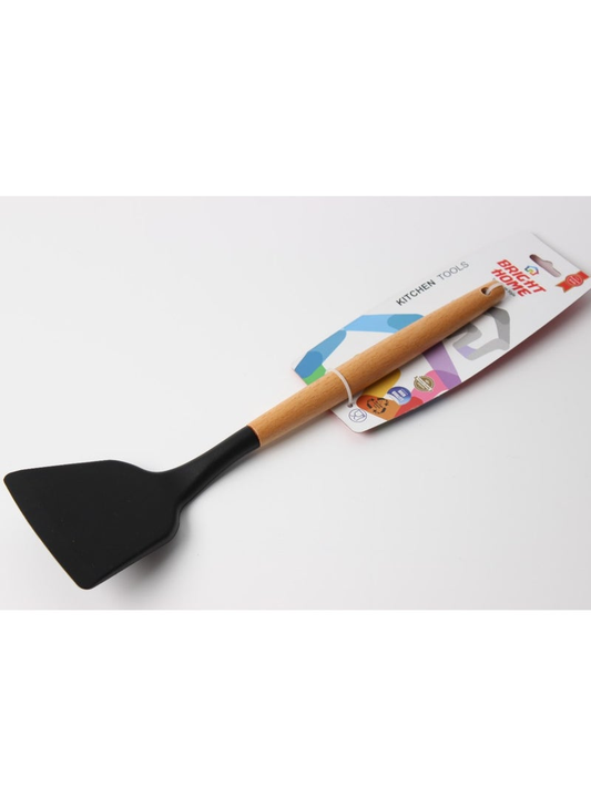 Silicone Spoon Utensil Heat Resistant Kitchen Spatula Set for Nonstick Black Wooden Handles Vol - 2