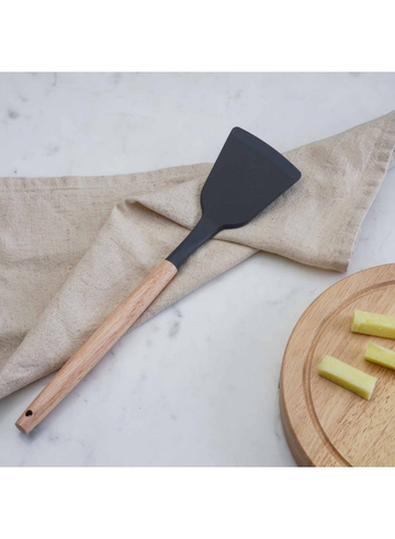 Silicone Spoon Utensil Heat Resistant Kitchen Spatula Set for Nonstick Black Wooden Handles Vol - 2