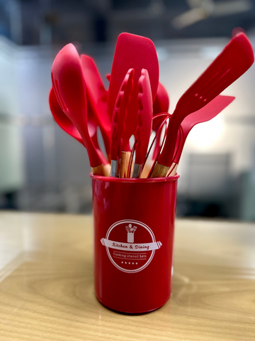 12pcs Silicone Utensil Set With Wooden Handle