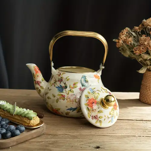 Tamchini 1pc Enamel Tea Pot Polished Metal Handle