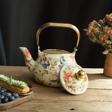 Tamchini 1pc Enamel Tea Pot Polished Metal Handle