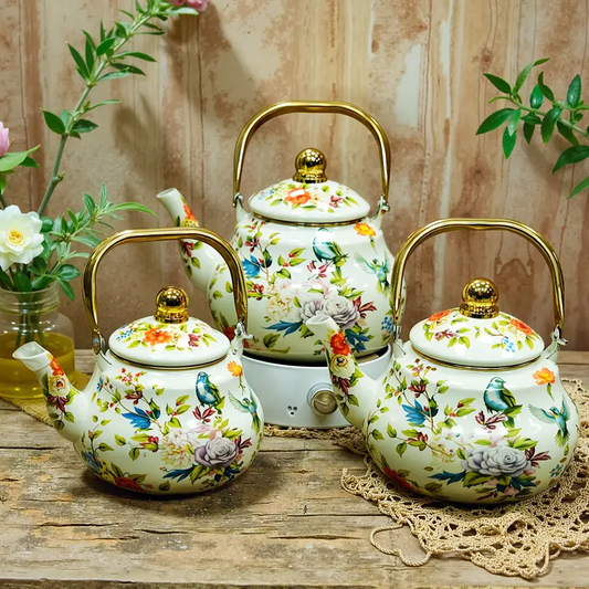 Tamchini 1pc Enamel Tea Pot Polished Metal Handle