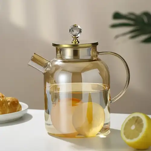 BLACK Glass Water Pitcher with Wood Lid Borosilicate Glass Tea pot Kettle Sets