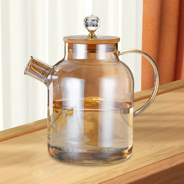 BLACK Glass Water Pitcher with Wood Lid Borosilicate Glass Tea pot Kettle Sets