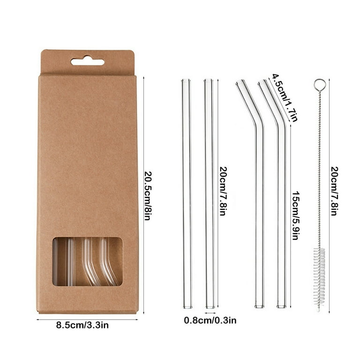 Set of 6pcs  - Reusable Glass Straws With Cleaning Brush, Glass Drinking Straws