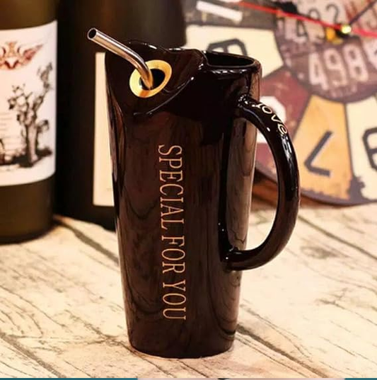 New Ceramic Mug With Stainless Steel Straw Coffee Mug Porcelain Tea Milk Cup