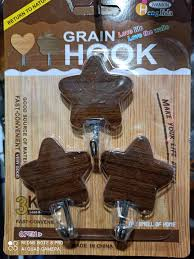4 Peice WALL HOOK -Stick Hook- Brown Color - Grain Hook- Easy To Hang Easy To Remove