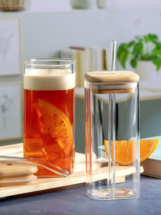 Squad Mug Glass With Bamboo Lid And Straw 400ML