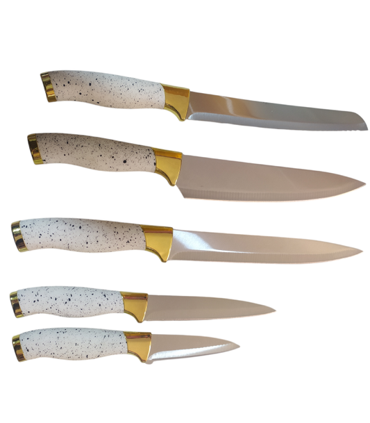 Golden Fancy Knife Set With Stand 6 piece