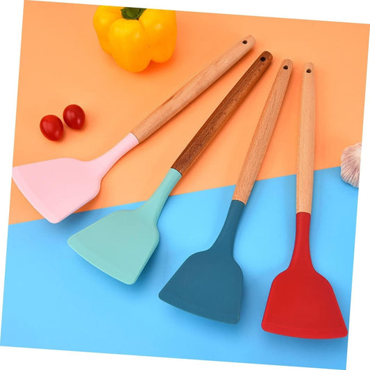 Wooden Handle Silicone Cooking Spatula Set Versatile Kitchen Utensils