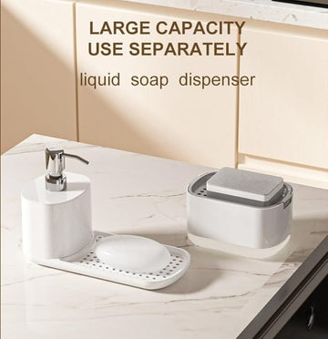 Hand and Dish Soap Dispenser Set for Kitchen, Dual Soap Pump Dispenser  and Sponge Holder, Kitchen Accessories Sink caddy