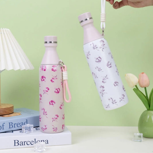 Stainless Steel Water Bottle with Carry Band | Portable & Leakproof | 500 ML | Assorted Colors & Prints